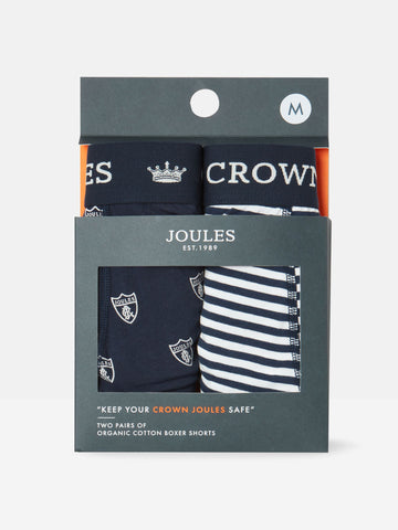 Crown Joules Navy Crest Cotton Boxer Briefs (2 Pack)