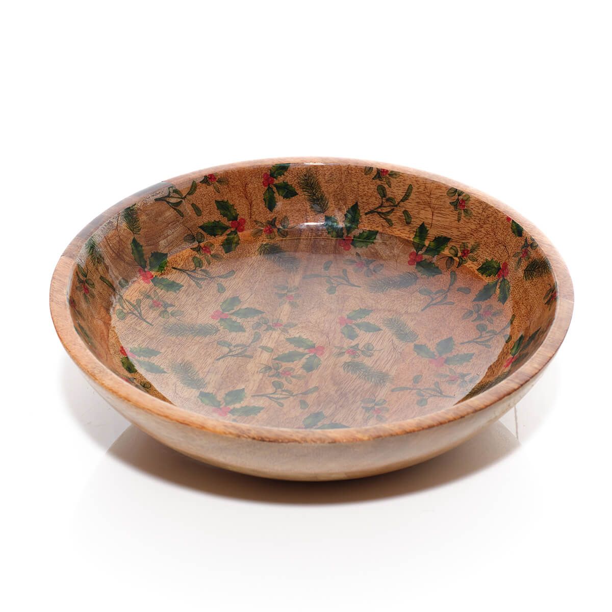 Christmas Holly Mango Wood Large Bowl