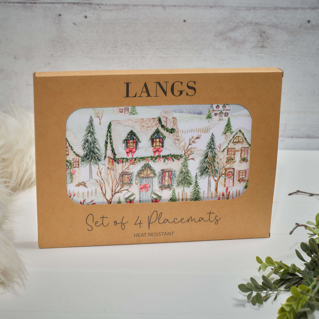 Holly Cottage Snowy House Scene Heat Resistant Placemat Box Of 4