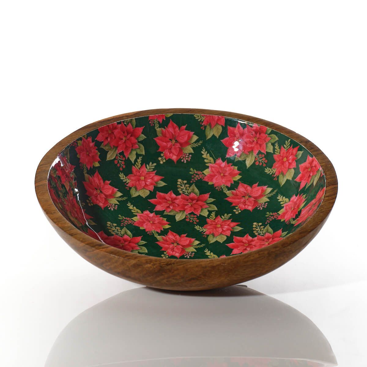 Poinsettia Mango Wood Enamel Repeat Pattern Bowl