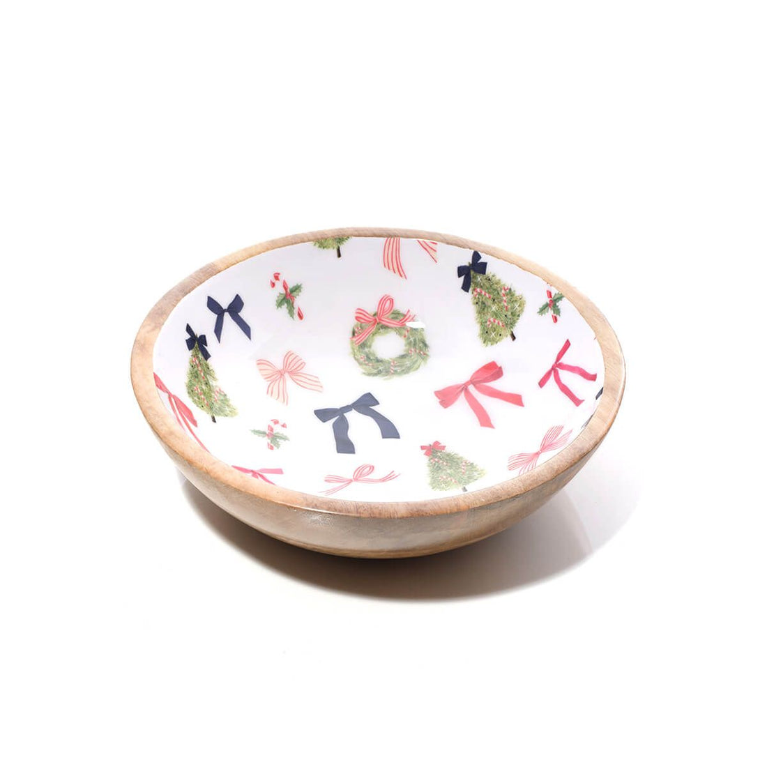 Merry Little Bows Repeat Pattern Mango Wood And Enamel Bowl