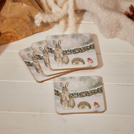 XMAS WOODLAND ANIMAL COASTER SET OF 4