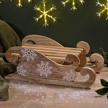 Christmas Mango Wood Sleigh with Snowflakes