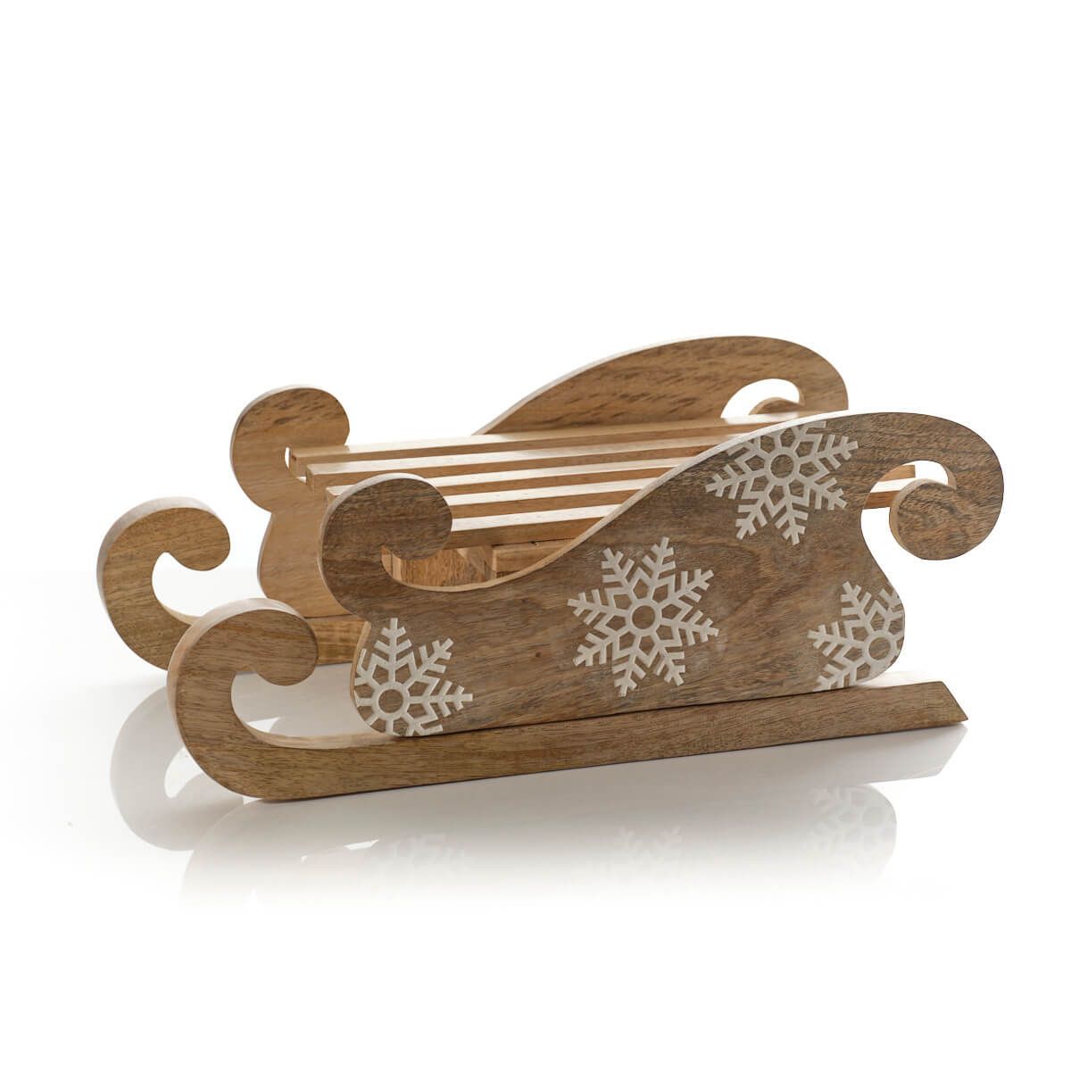 Christmas Mango Wood Sleigh with Snowflakes