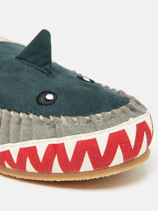 Quinn Navy Shark Moccasin Slippers