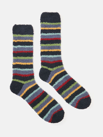 Men's Fluffy Multi Navy Striped Socks