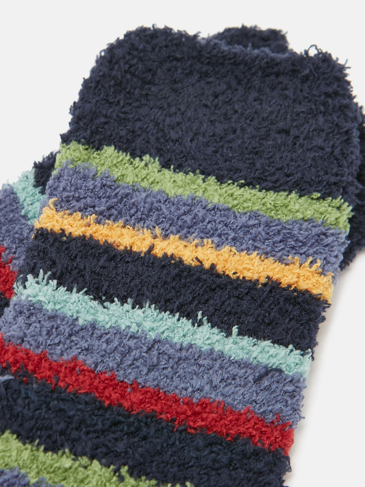 Men's Fluffy Multi Navy Striped Socks