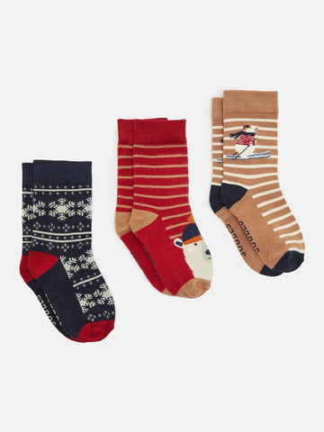 Eat Feet Red/Navy Pack of Three Socks