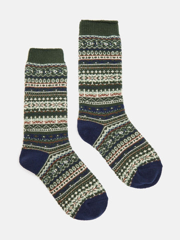 Kids' Wader Green Fair Isle Welly Socks