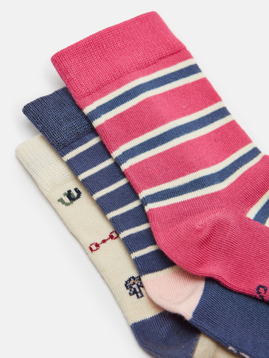 Neat Feet Navy/Pink Pack of Three Kids' Socks