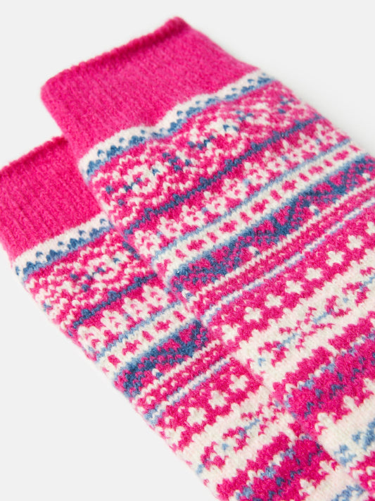 Kids' Wader Pink Fair Isle Welly Socks