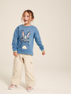 Mackenzie Blue Embroidered Rabbit Crew Neck Sweatshirt