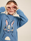 Mackenzie Blue Embroidered Rabbit Crew Neck Sweatshirt