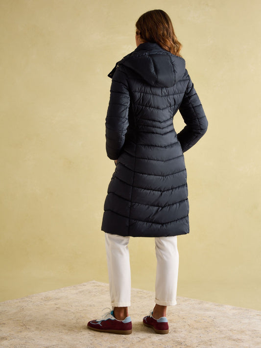 Pembury Navy Showerproof Longline Padded Coat With Hood