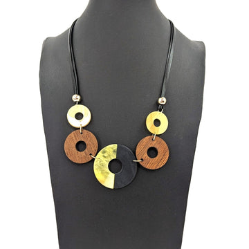 Resin and wood contemporary ring necklace