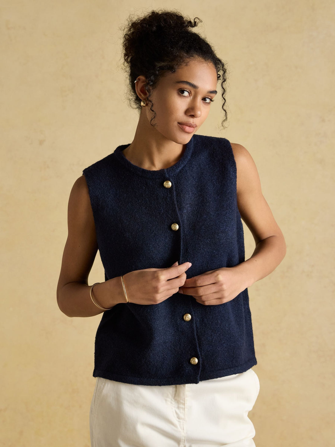 Holly Navy Button Through Knitted Vest
