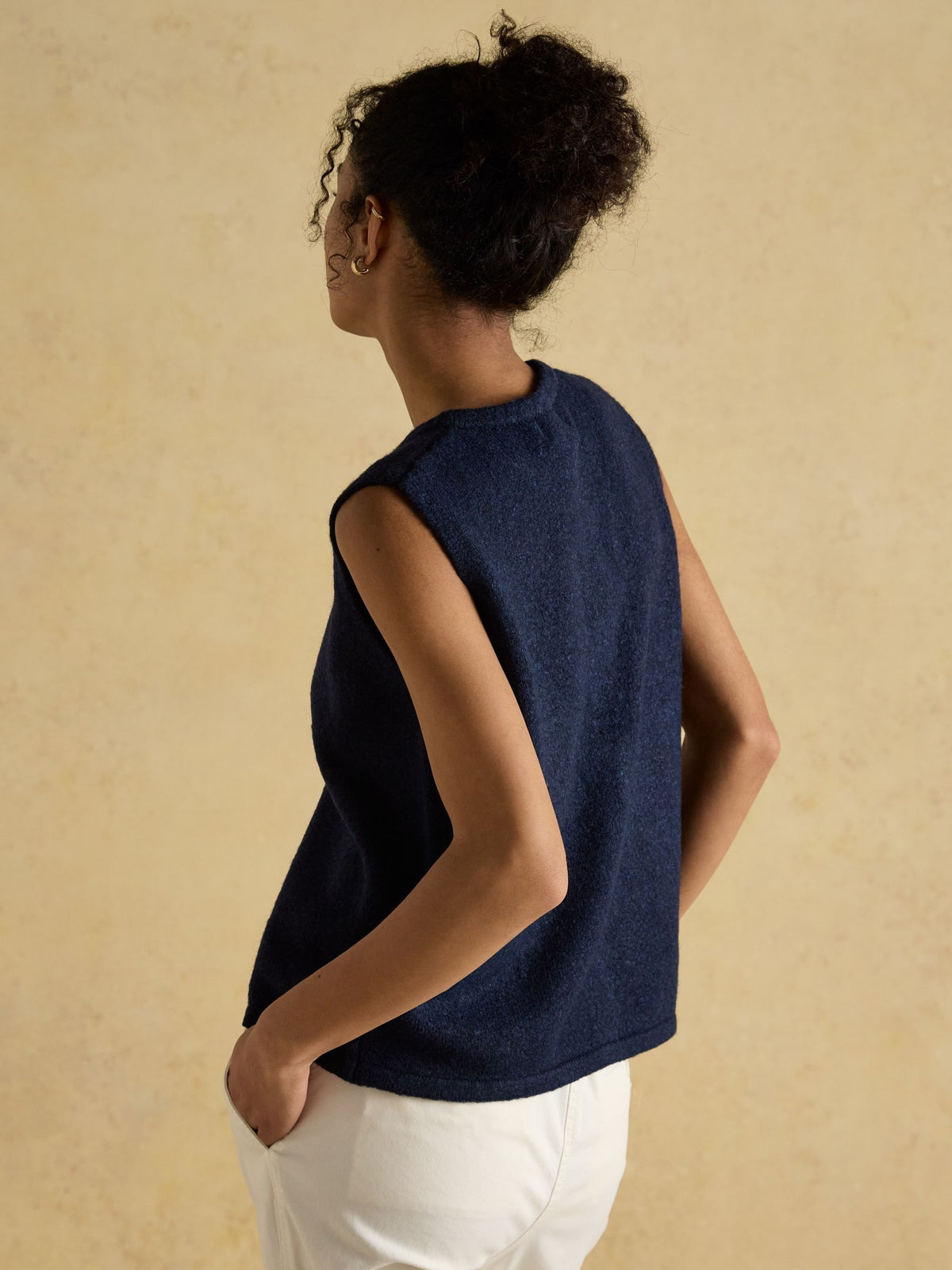 Holly Navy Button Through Knitted Vest