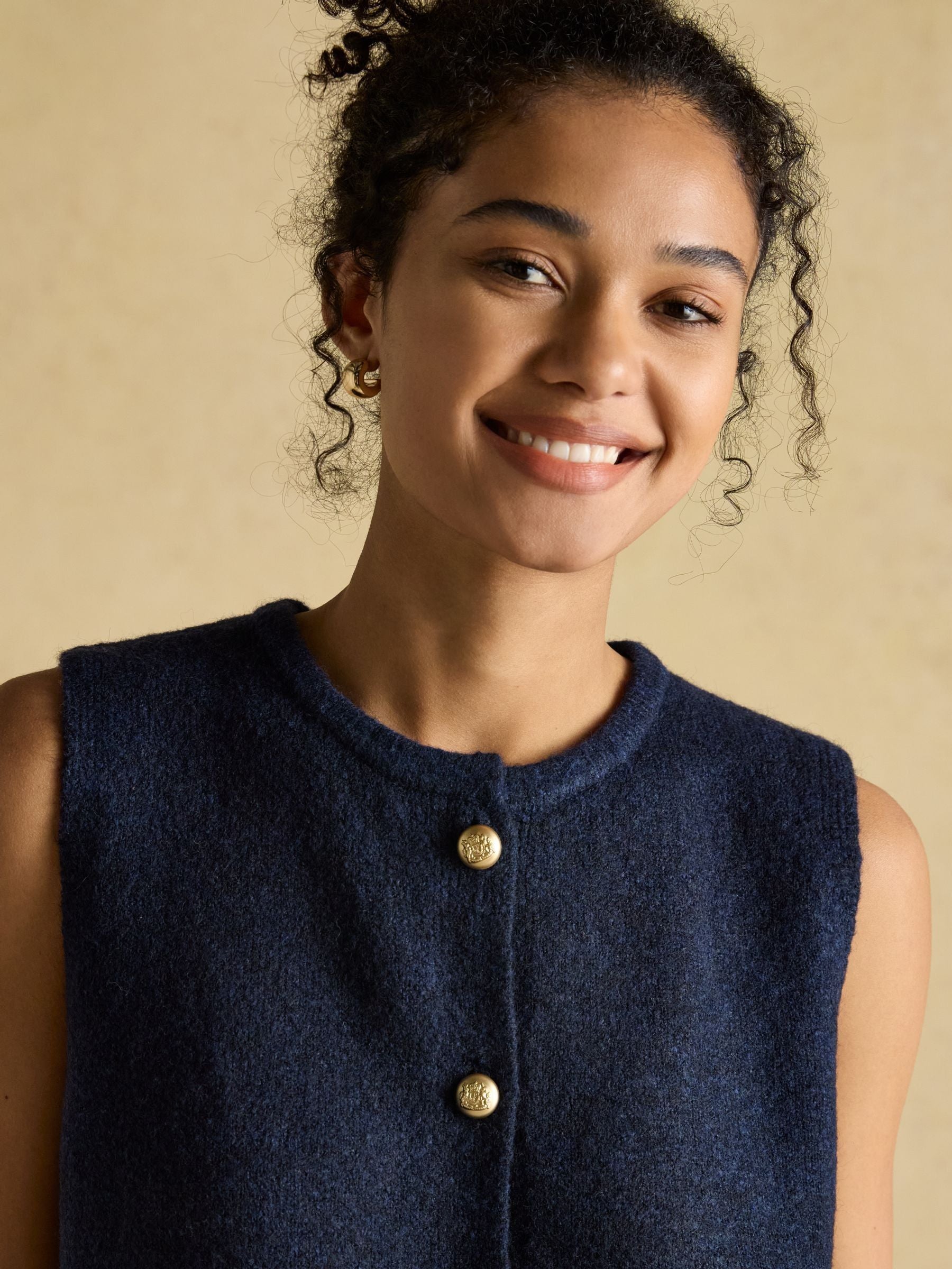 Holly Navy Button Through Knitted Vest