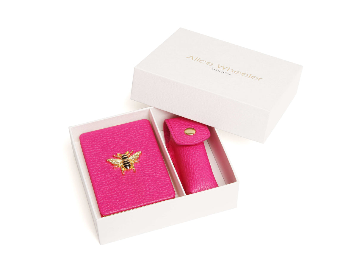 Hot Pink - compact Mirror & Lipstick holder gift set