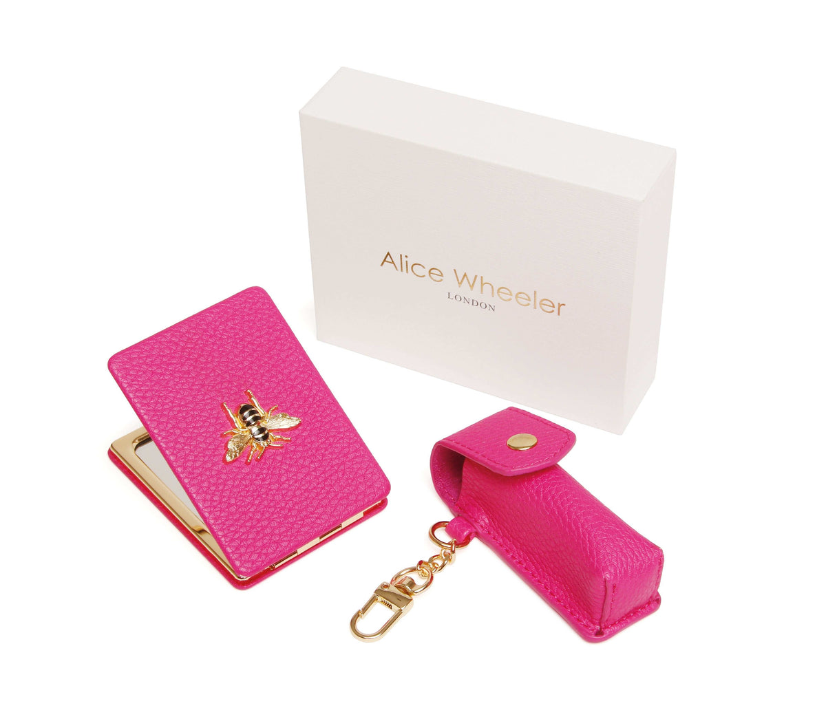 Hot Pink - compact Mirror & Lipstick holder gift set