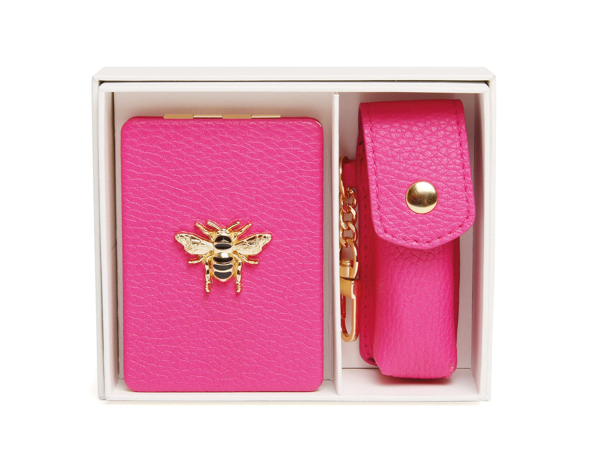 Hot Pink - compact Mirror & Lipstick holder gift set
