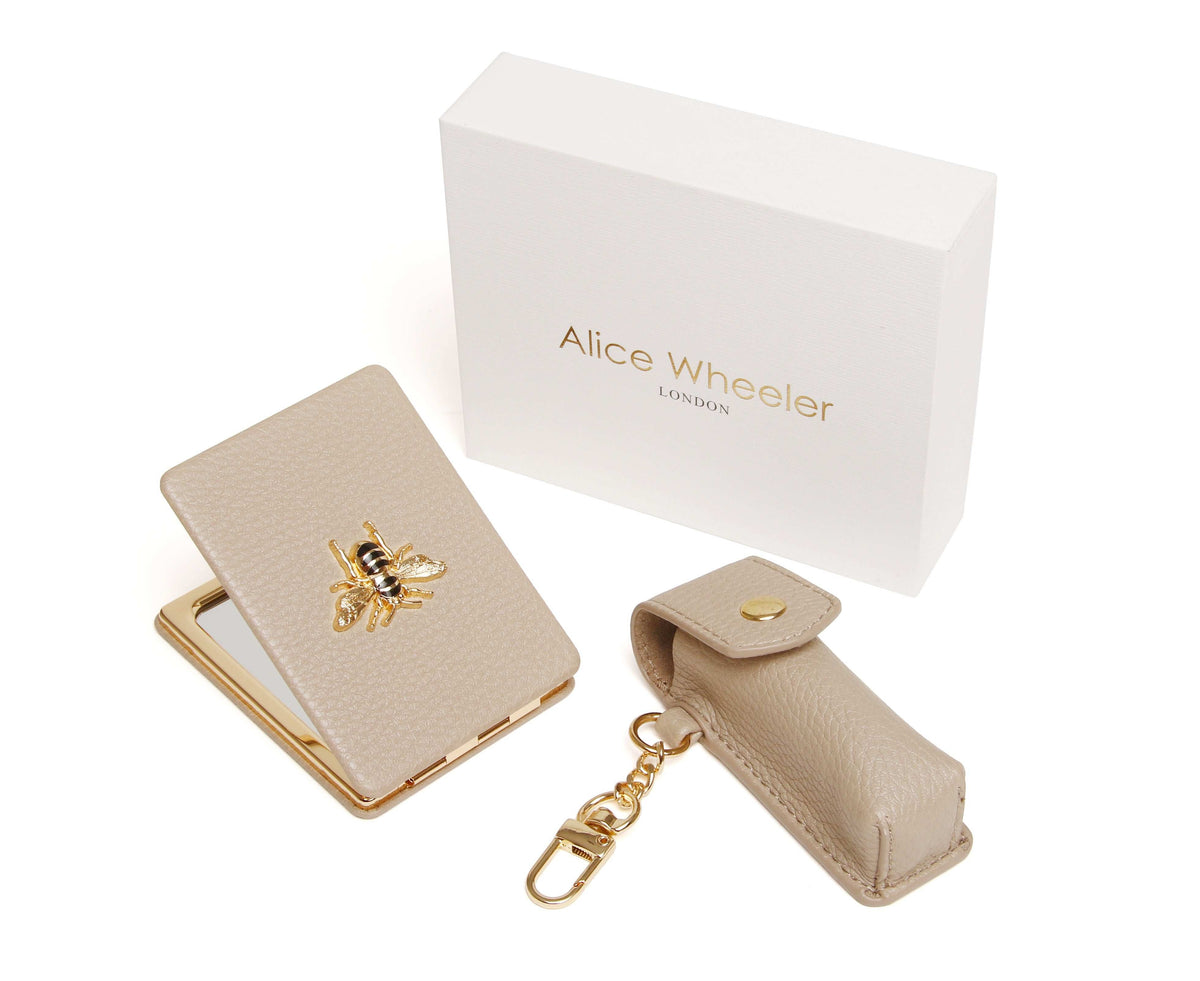 Stone - Oblong compact Mirror & Lipstick holder gift set