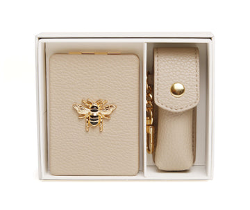 Stone - Oblong compact Mirror & Lipstick holder gift set