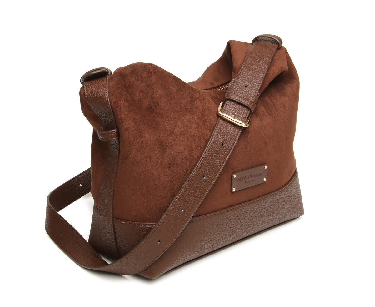 Chocolate - Kensington Suedette Large Crossbody Bag