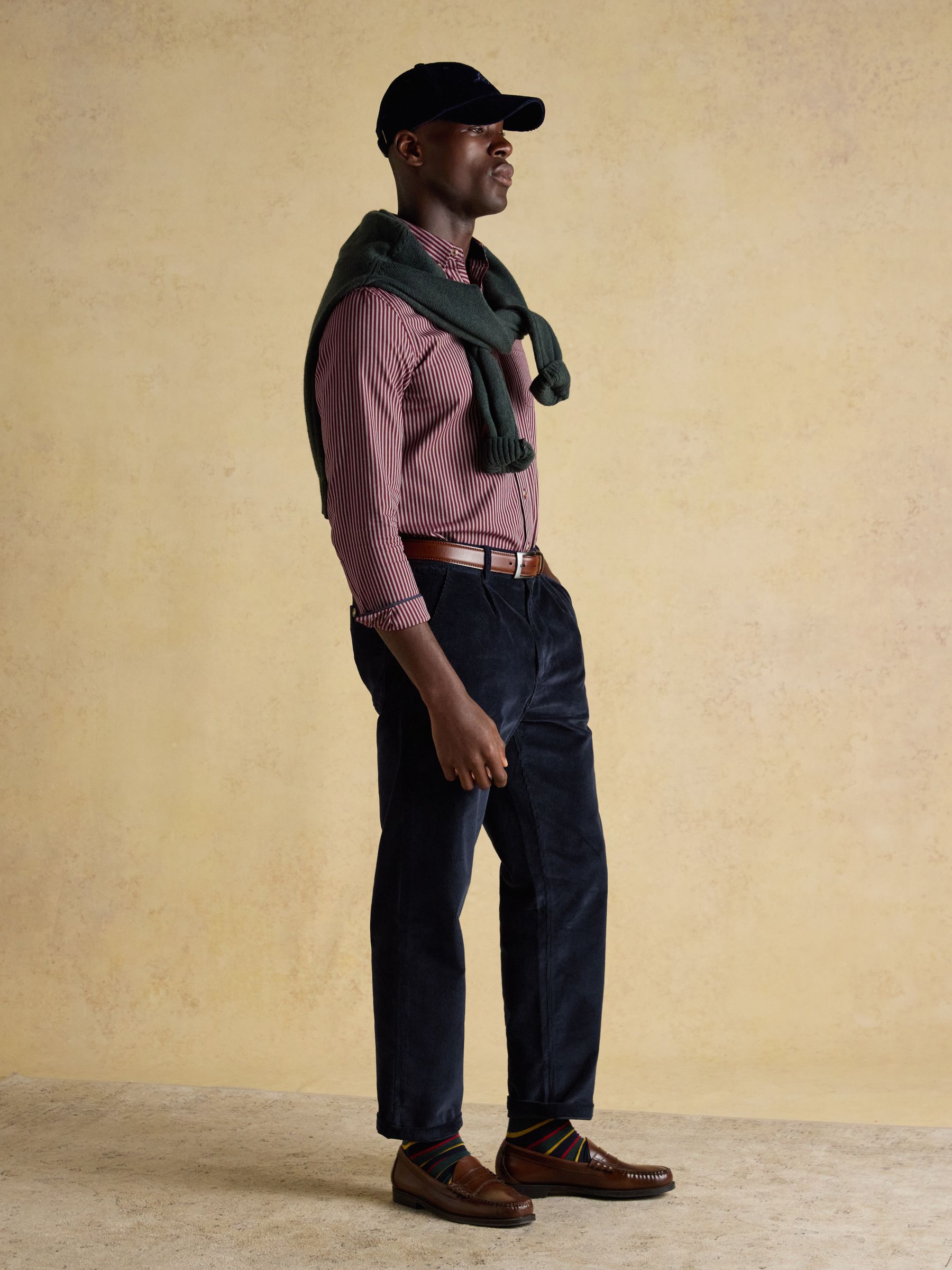Relaxed Fit Navy Cotton-Rich Cord Trousers