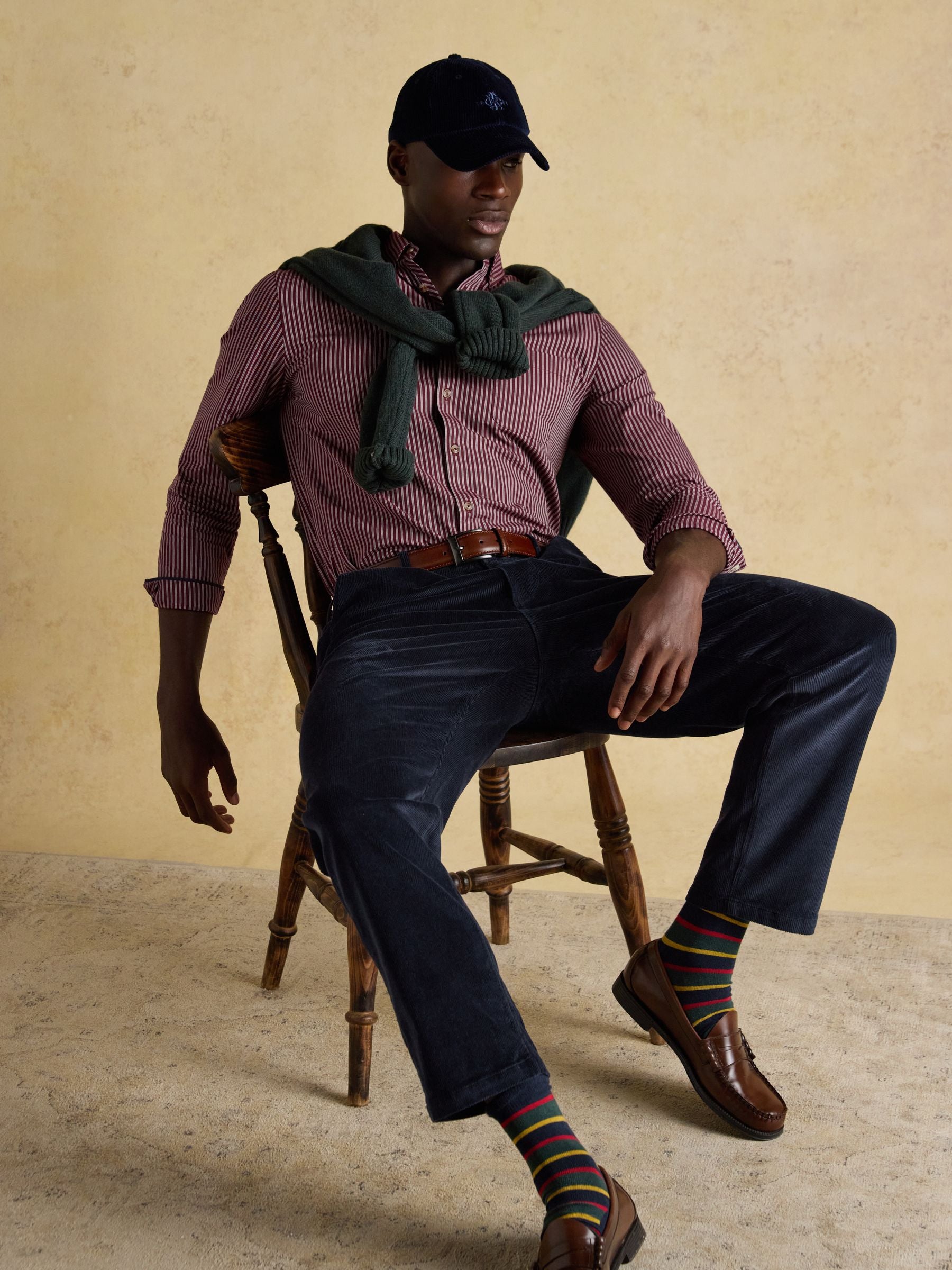Relaxed Fit Navy Cotton-Rich Cord Trousers