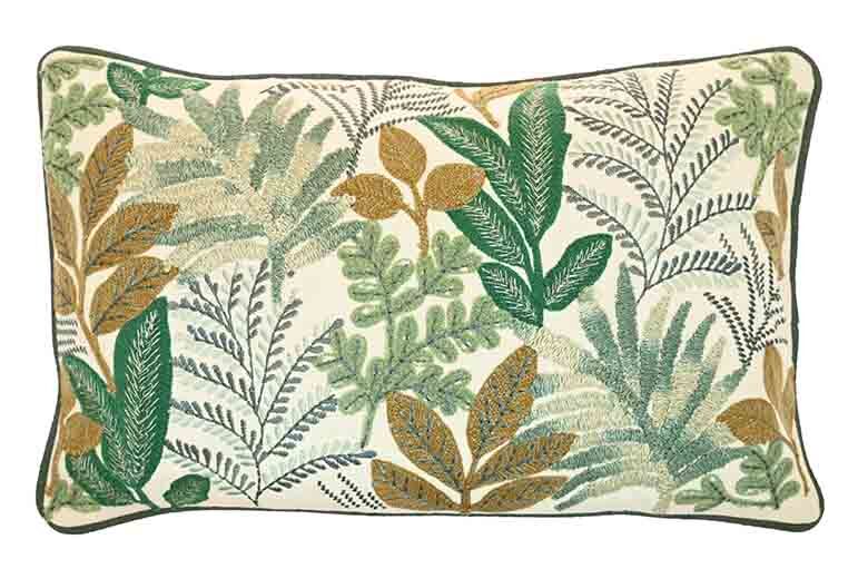 Embroidered fern cushion