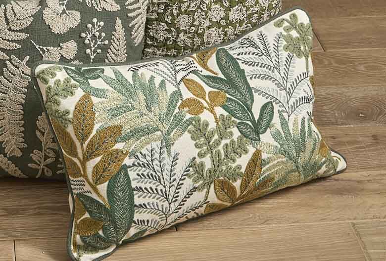 Embroidered fern cushion