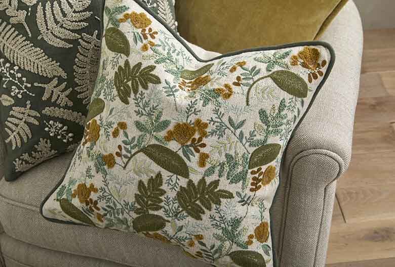 Embroidered water meadow cushion