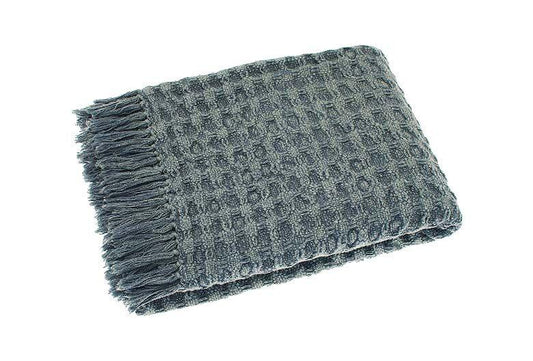 Waffle cotton throw storm blue - 130 x 170cm - RUTHERFORD & Co