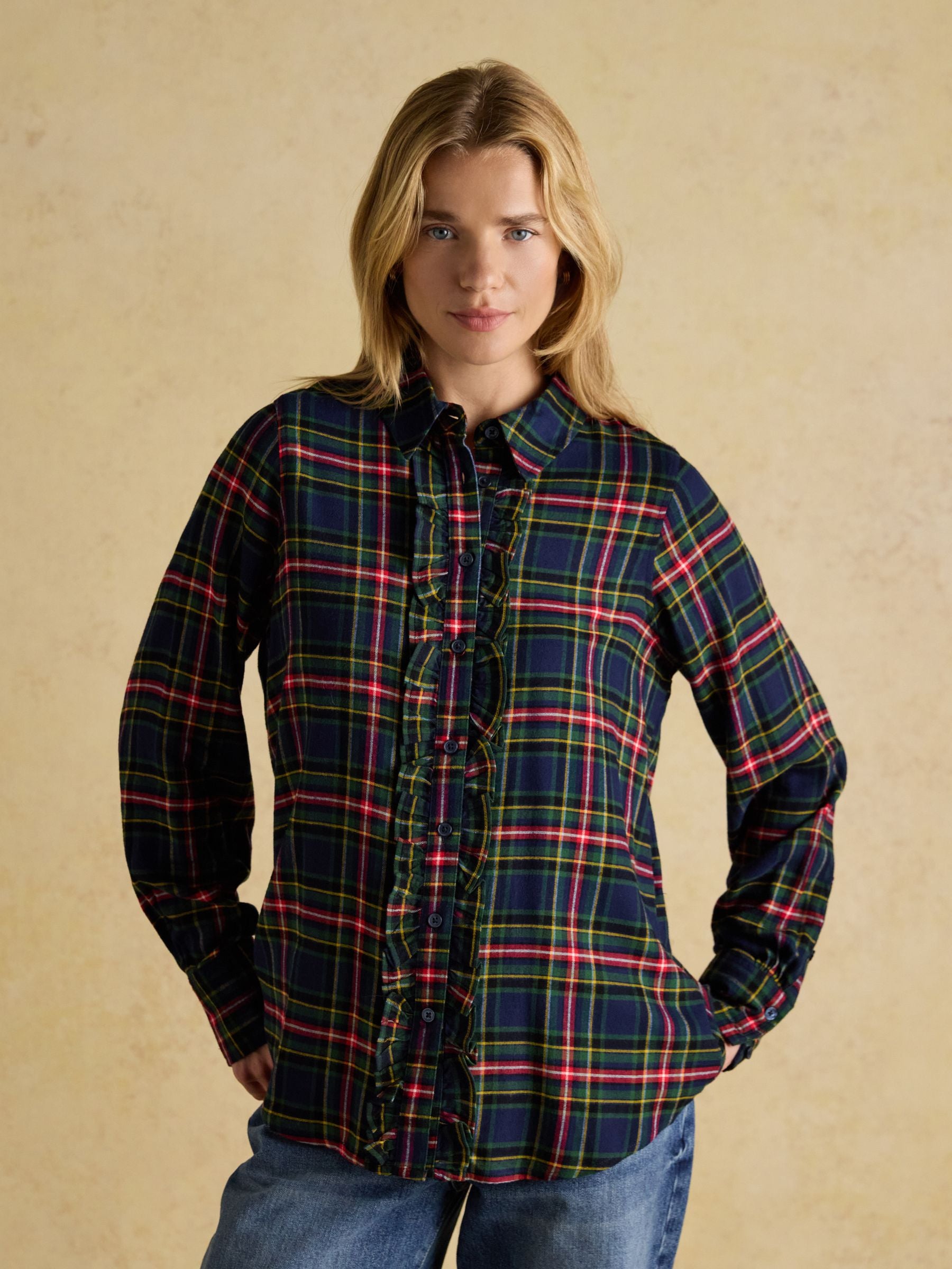 Selene Navy Brushed Ruffle Shirt