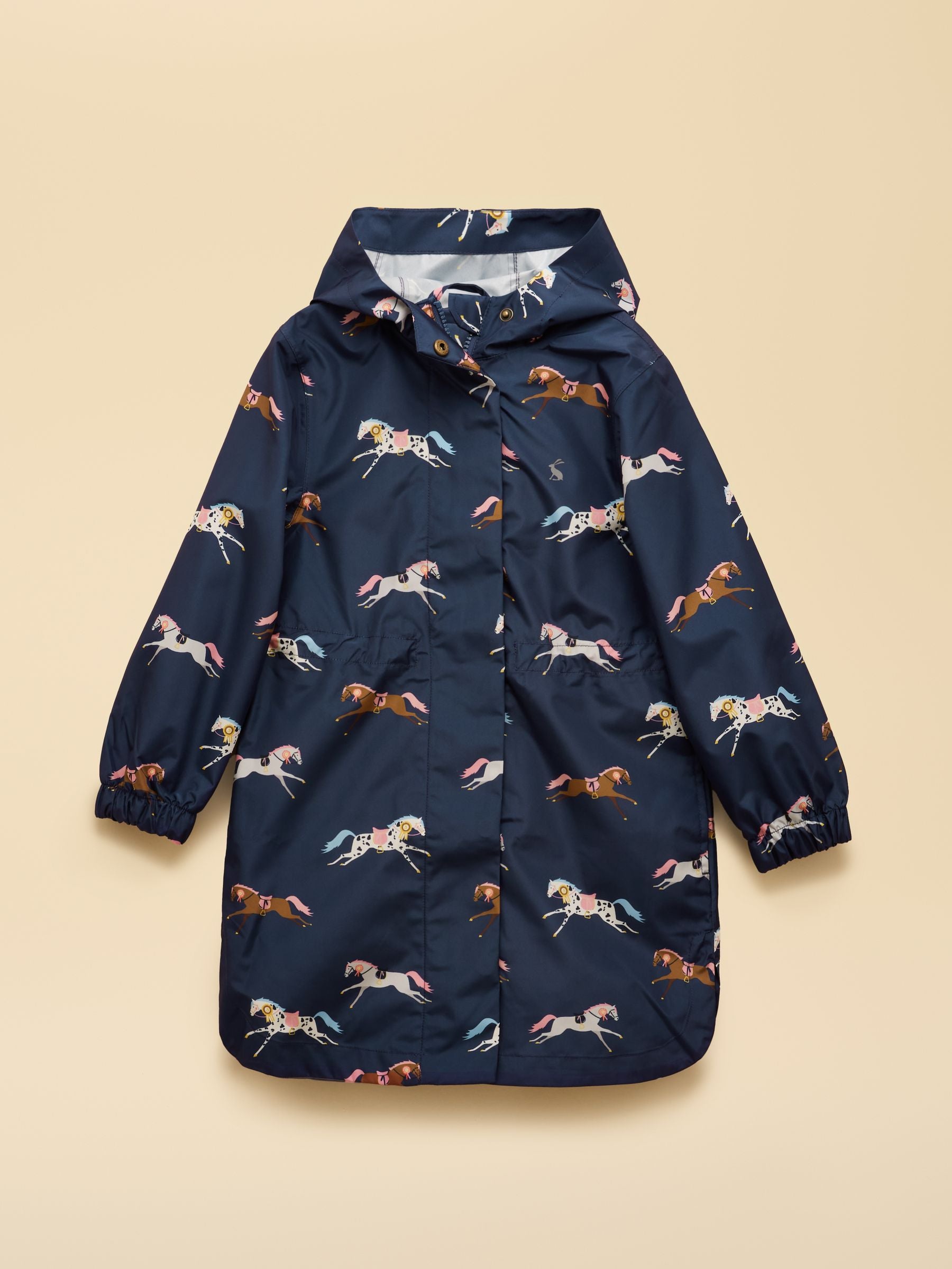 Girls' Rainford Navy Horse Waterproof Packable Raincoat