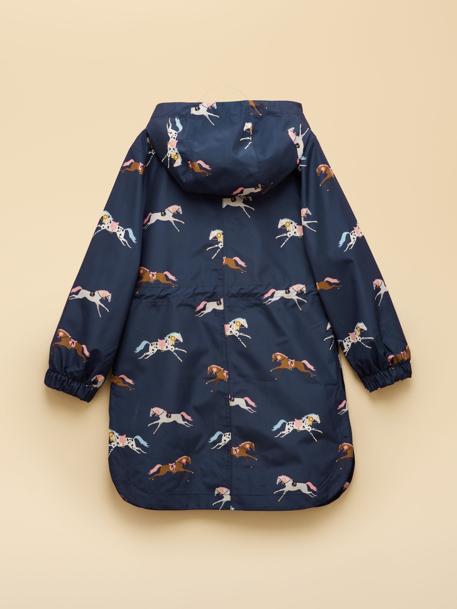 Girls' Rainford Navy Horse Waterproof Packable Raincoat