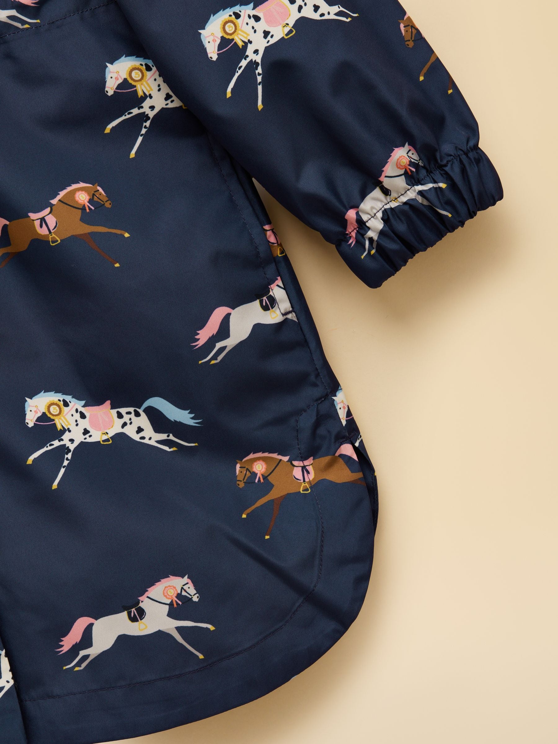 Girls' Rainford Navy Horse Waterproof Packable Raincoat