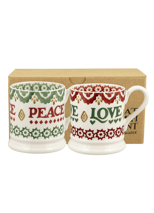 Christmas Joy Set Of 2 1/2 Pint Mugs Boxed