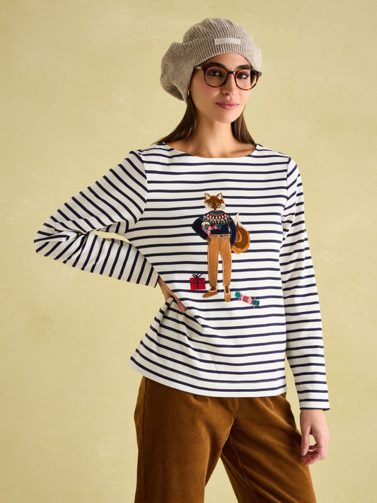 Festive Harbour Multi/White Boat Neck Breton Top