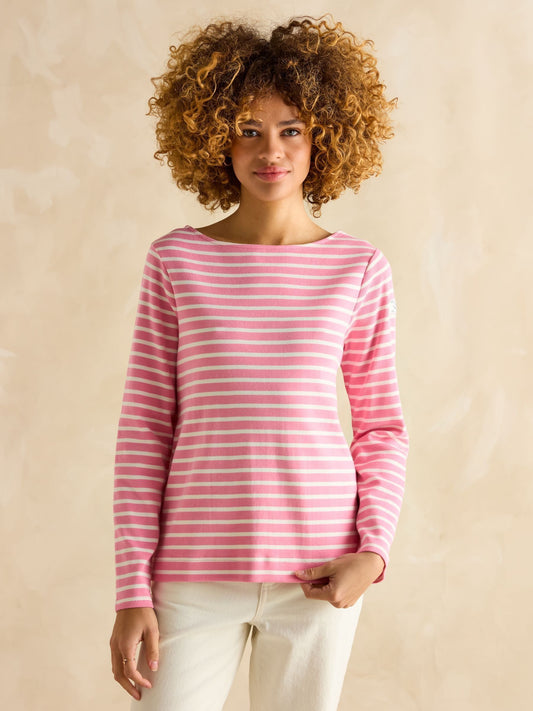 Harbour Pink/White Boat Neck Breton Top