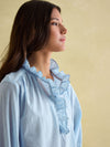 Melanie Blue/White Cotton Ruffle Blouse