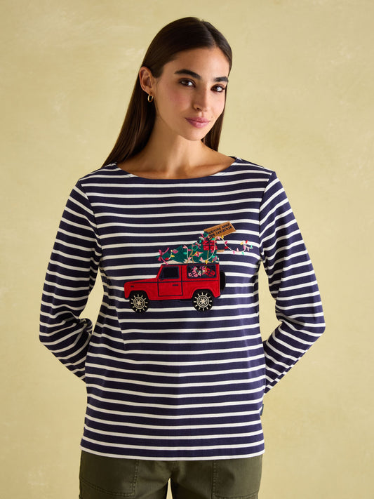 Festive Harbour Navy/White Boat Neck Breton Top