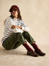 Southwold Cream/Blue Button Down Striped Sweatshirt