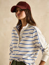 Southwold Cream/Blue Button Down Striped Sweatshirt