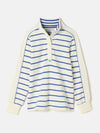 Southwold Cream/Blue Button Down Striped Sweatshirt