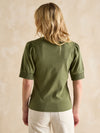 Tabitha Khaki Green Ribbed V-Neck Top With Puff Sleeves