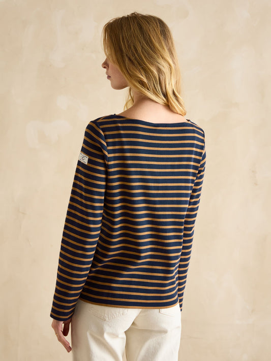 Harbour Navy & Tan Boat Neck Breton Top