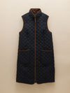 Sutton Navy Showerproof Longline Diamond Quilted Gilet