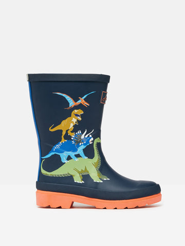 Jnr Navy Dinosaur Printed Wellies